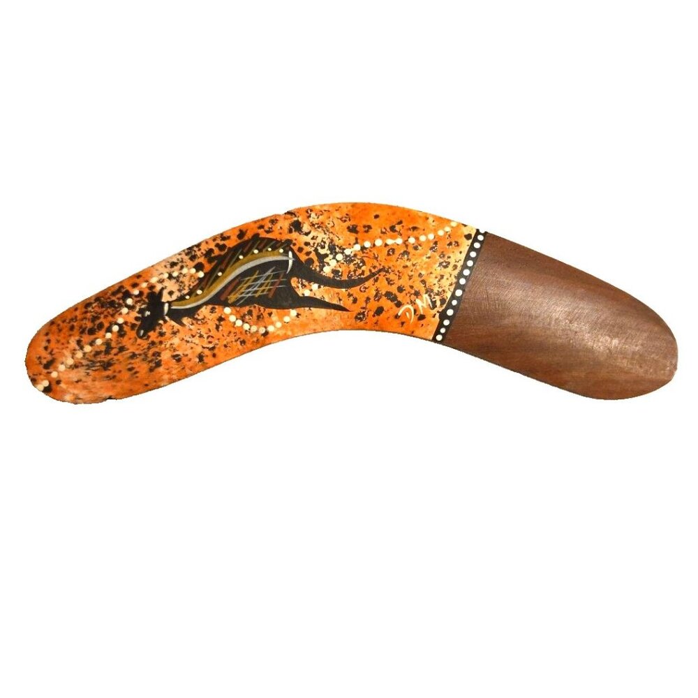 David Miller Hand Painted Boomerang 10.5” Aboriginal Painting Wood